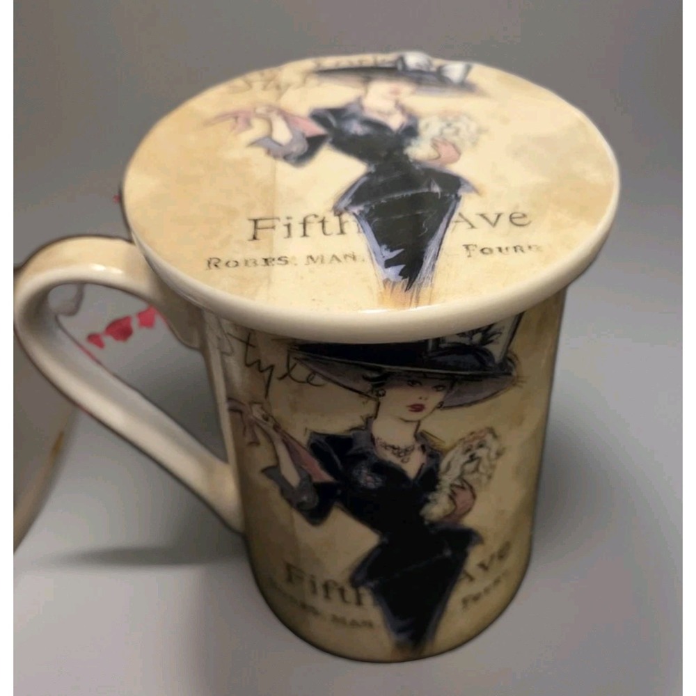 Kent Pottery England Porcelain Lidded Coffee Mug Fifth Ave New York Style Lady